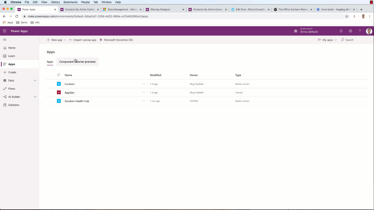 This image shows how to add a new canvas app in the Microsoft maker experience. 