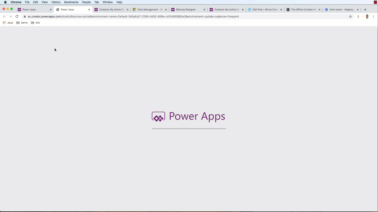 This image shows how to create a canvas mobile app from data in common data service.