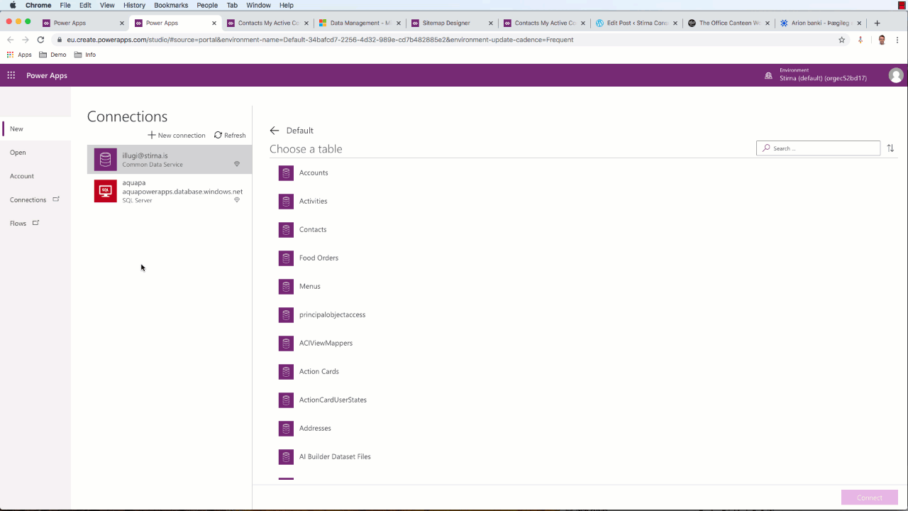 This image shows how to create a canvas app from data in common data service.