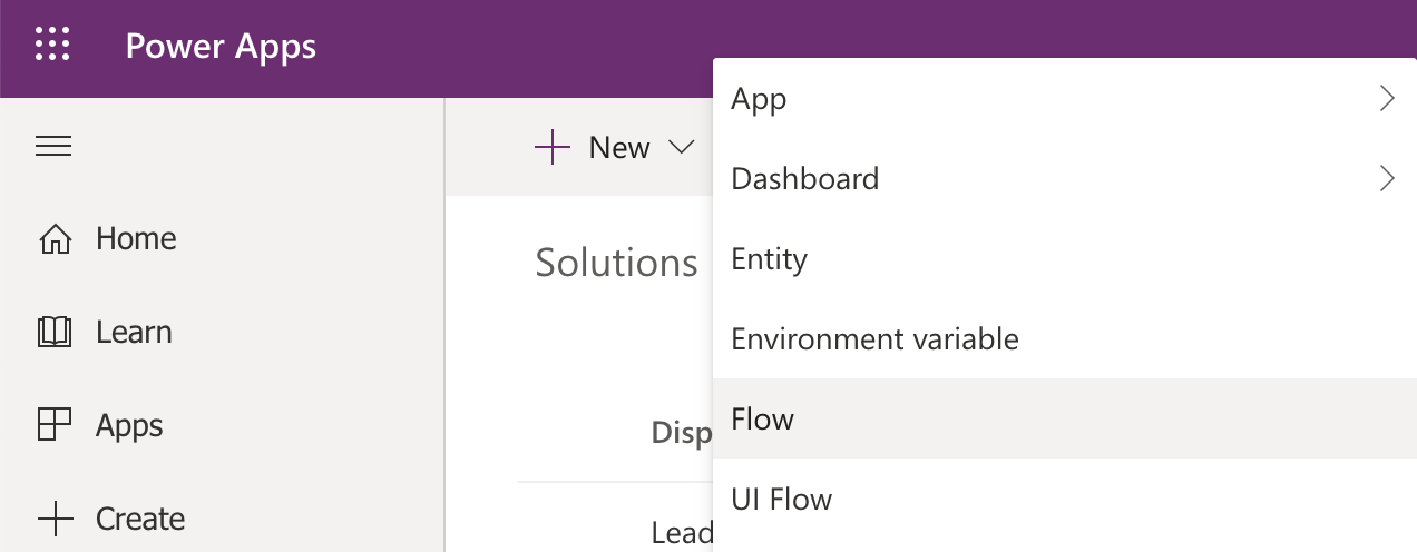 Create a Flow from within a Power App solution